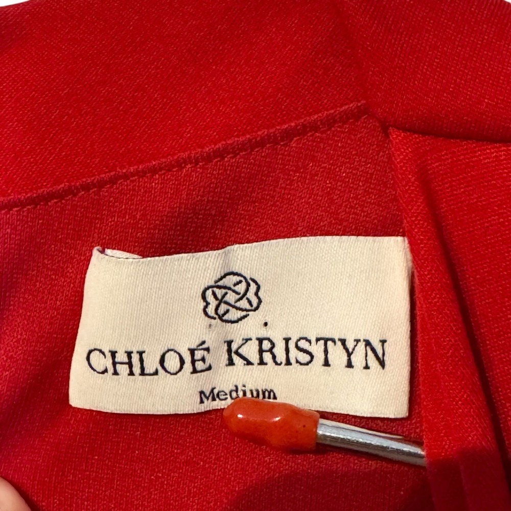 Chloe Kristyn Women's Dress Bianca Ponte‎ Pleated Long Sleeve Stretch Red Medium - Picture 7 of 7